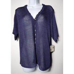 Vtg NWT Sag Harbor Womens XL Top Blouse Cover Up Shrug Crochet Open Knit Purple